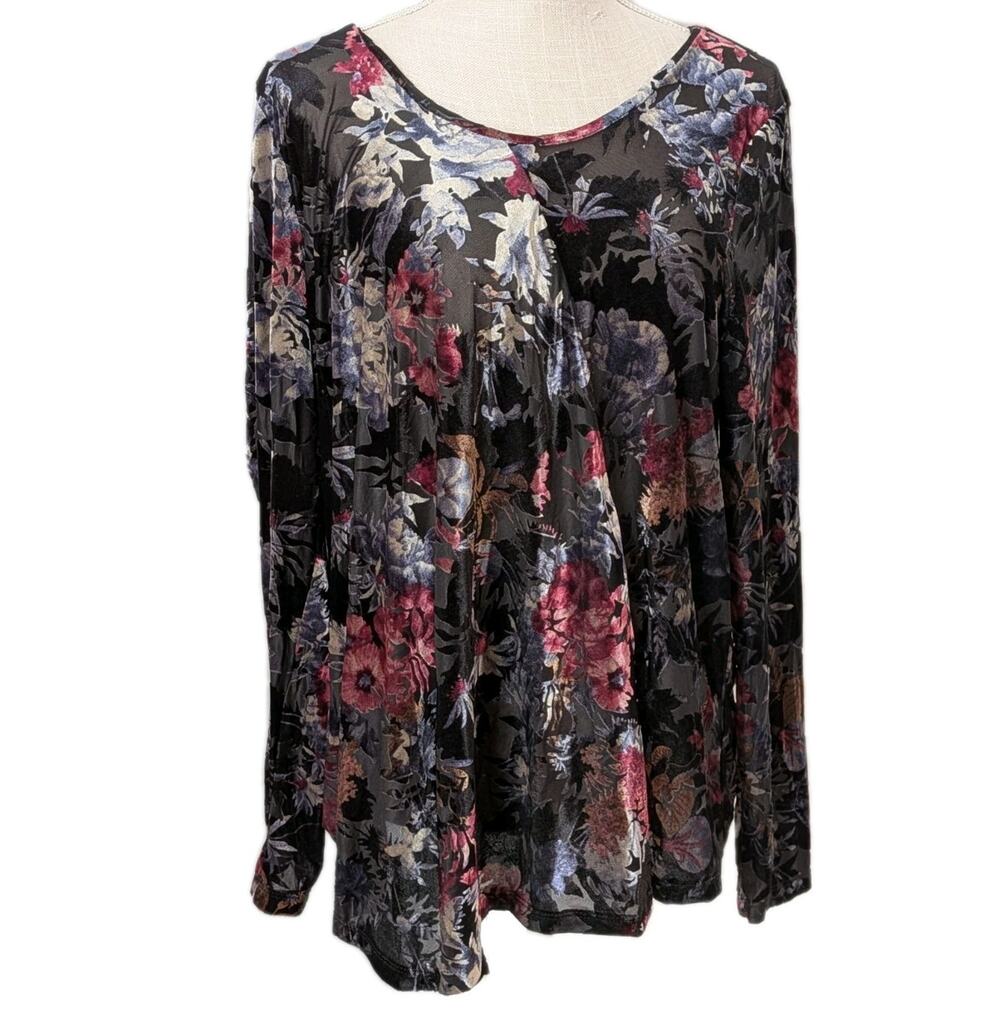 Cupio Velvet Burnout Top Women XL Floral Semi Sheer Dark Fairy Witchy Goth